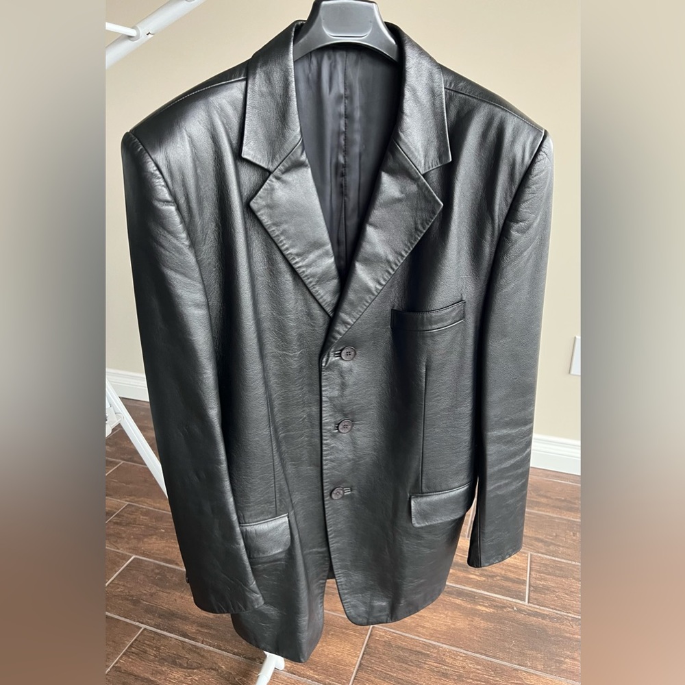 Men's Black Custom-made 100% PELLE Genuine Leather Jacket